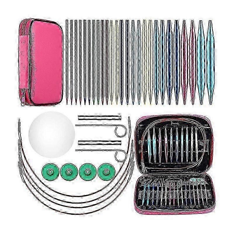 26 Pieces Aluminum Interchangeable Circular Knitting Needle Set