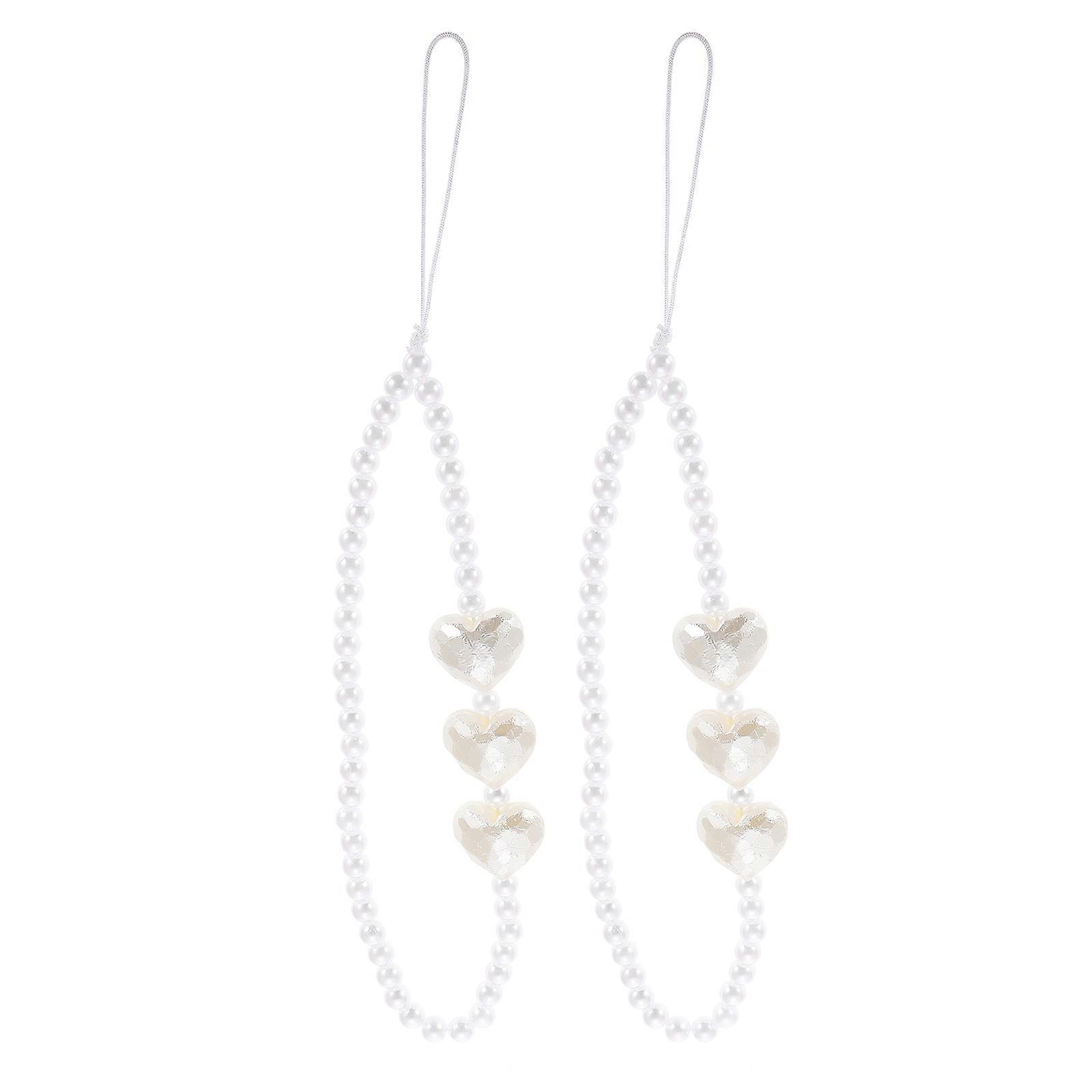 Multi-Function Phone Lanyard Pearl Beads Strap for Decoration 2Pcs