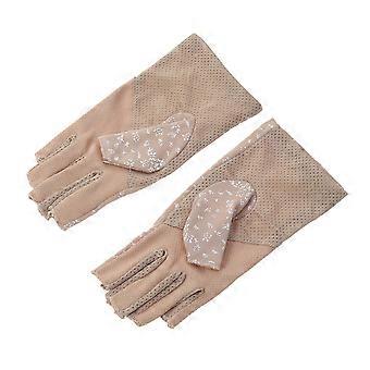 1 Paar Outdoor-Sunblocker-Halbfinger-Handschuhe mit Blumendruck Fäustling UV-Schutzhandschuhe zum Klettern (Khaki)
