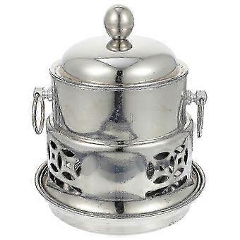 Stainless Steel Outdoor Hot Pot Set with Alcohol Stove and Lid for Camping Kitchen - 23 x 19.5 x 19.5 cm Silver