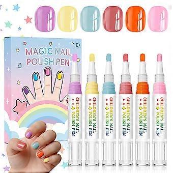 Set di 6 pennarelli per smalto magico per bambini, ad asciugatura rapida, a base d'acqua, per nail art e manicure fai da te per ragazze.