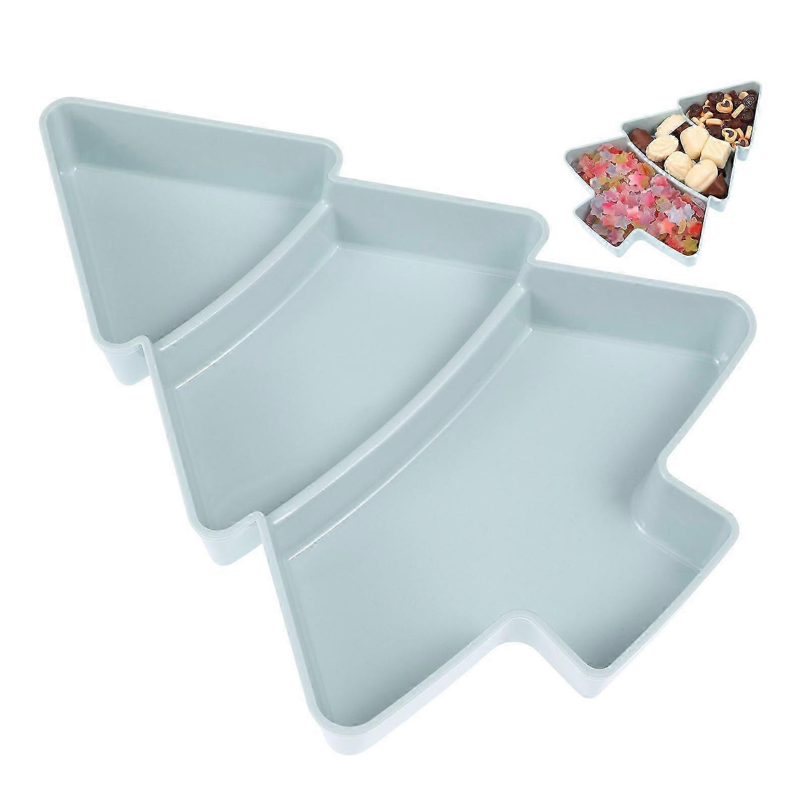 Christmas Tree Shaped 3-Grid Fruit Plate, Blue Snack Storage Tray for Nuts, Fruits, Christmas Party Decor, Compatible with Phone Holder
