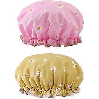2-Piece Shower Caps, Reusable Shower Hats, Waterproof Double-Layer Hair Shower Caps with Elastic Bands for Women and Girls, Spa and Salon Shower