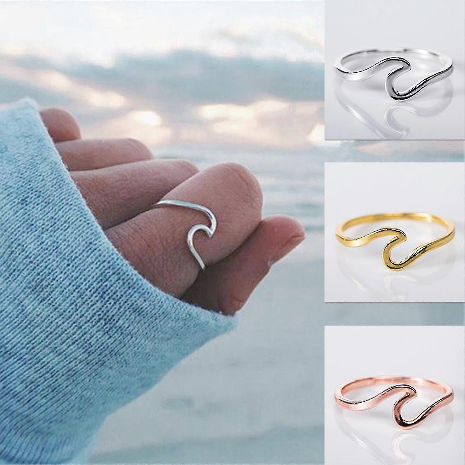 Simple Wave Ring Charm Ring Ocean Sea Wave Ring Holiday Promise Statement Ring