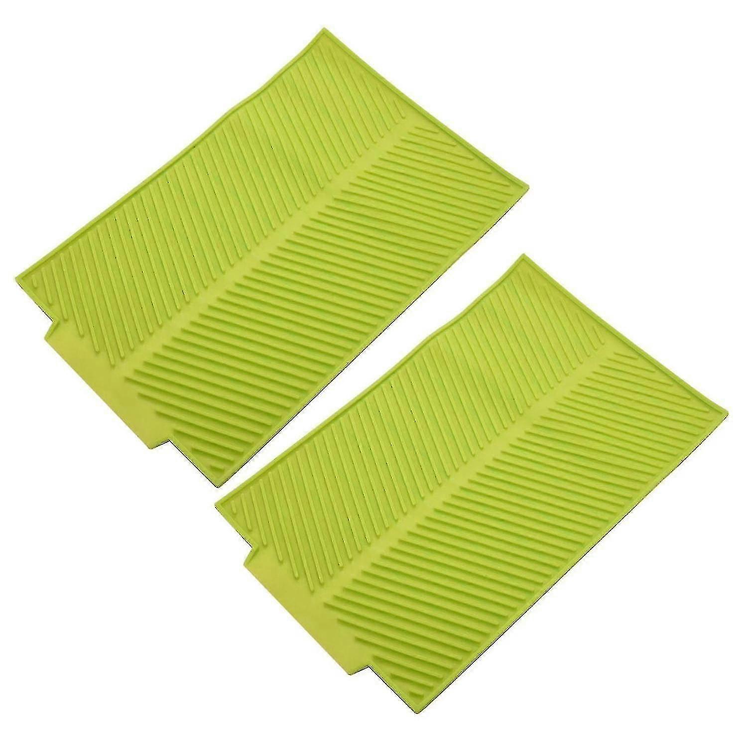 2x Silicone Dish Drying Mat Flume Draining Mat,rectangle Green