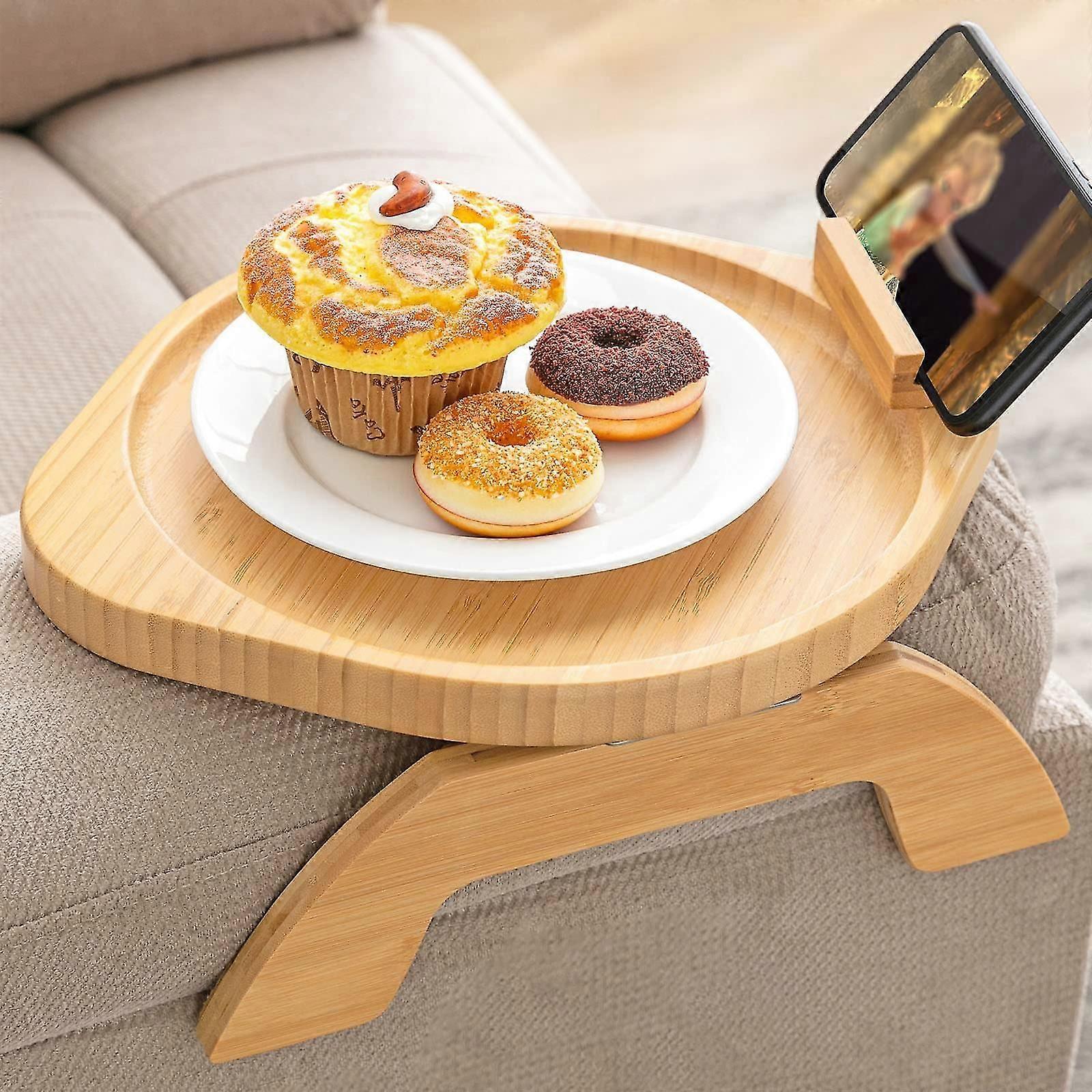Sofa Arm Tray Table With Rotating Mobile Holder,for Eating