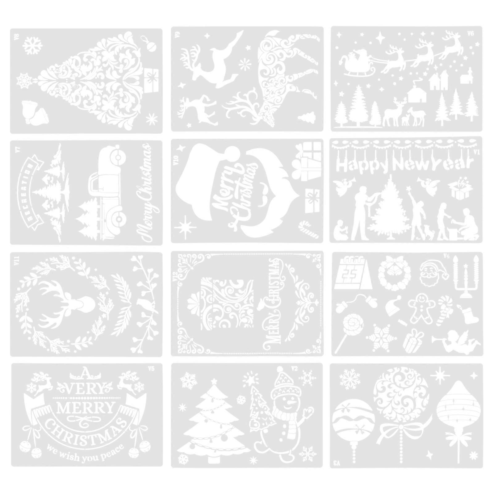 12pcs Christmas Themes Plastic Painted Stencil Delicate Pattern Drawing Templates