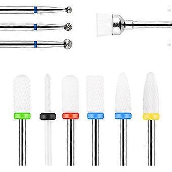 10 Pieces Nail Drill Bits Set, 3/32 Ceramic Nail Drill Bits compatible with Acrylic Gel Nails Grinding Head Set