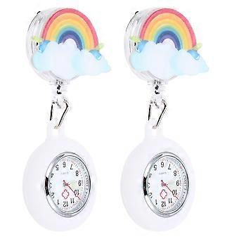 2kpl Nurse Rainbow Watch Clip-on Hanging Doctor Watch Medical Pocket Watch