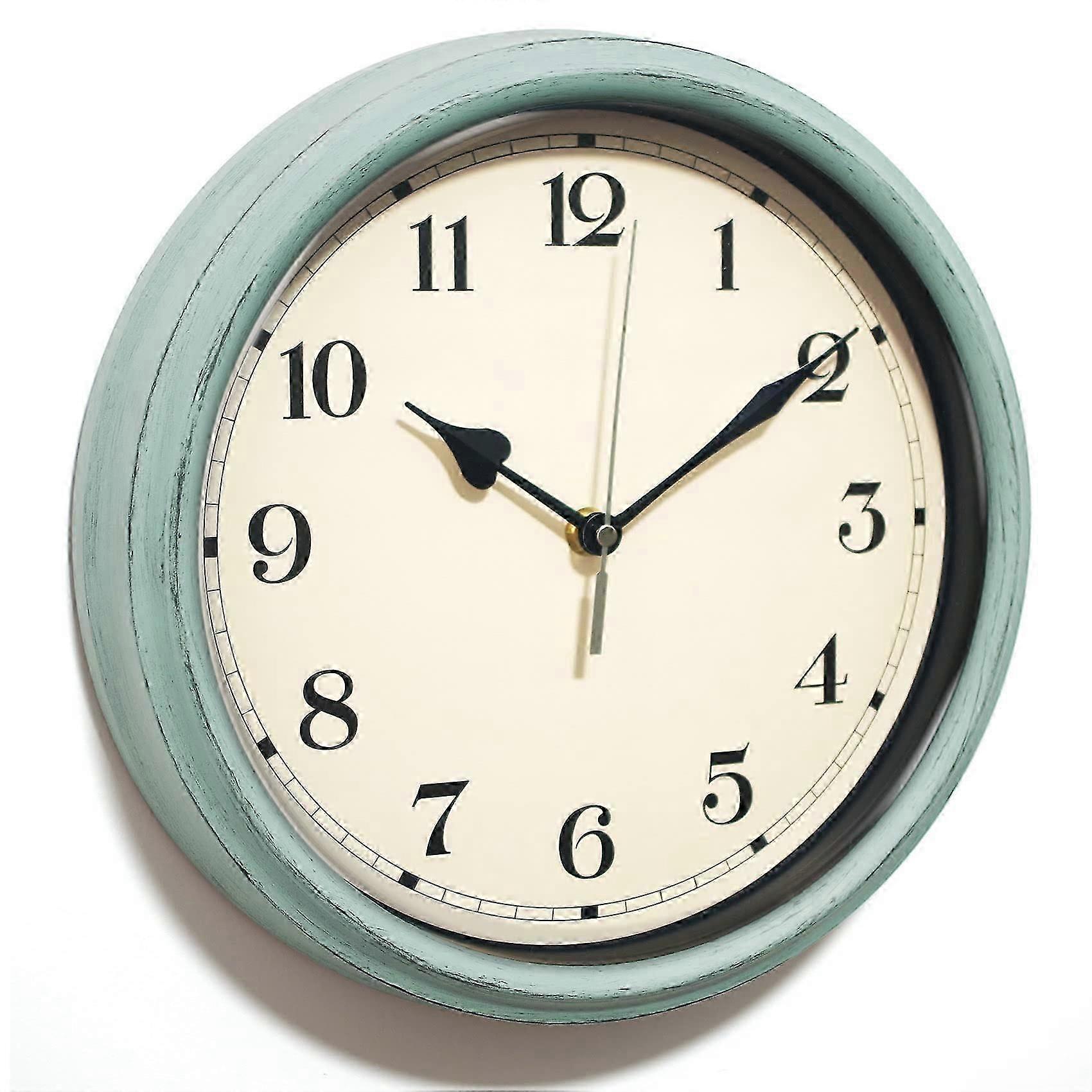 Rustic Wall Clock,11 Inch Country Style Silent Clock(Blue)
