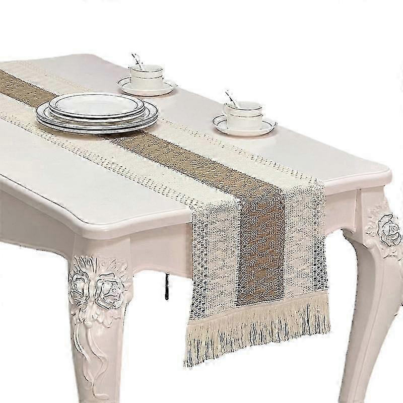 Table Runners Natural Burlap Table Runner, Splicing Cotton Boho Table Runner(1 Pcs, Beige)