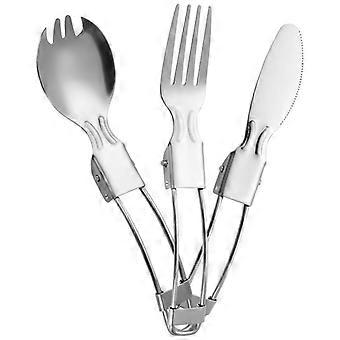 Foldable Camping Cutlery - Knife Fork Spoon - Titanium Cutlery Set with Hook - Camping Travel Hiking Picnic 2.4X10.5cm Fontainebleau 3Pcs