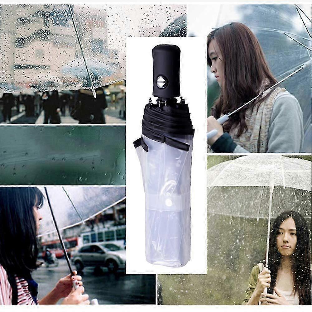 Foldable Transparent Umbrella with Automatic Open and Close Function, Clear 8-Rib Lightweight Umbrella, Wind