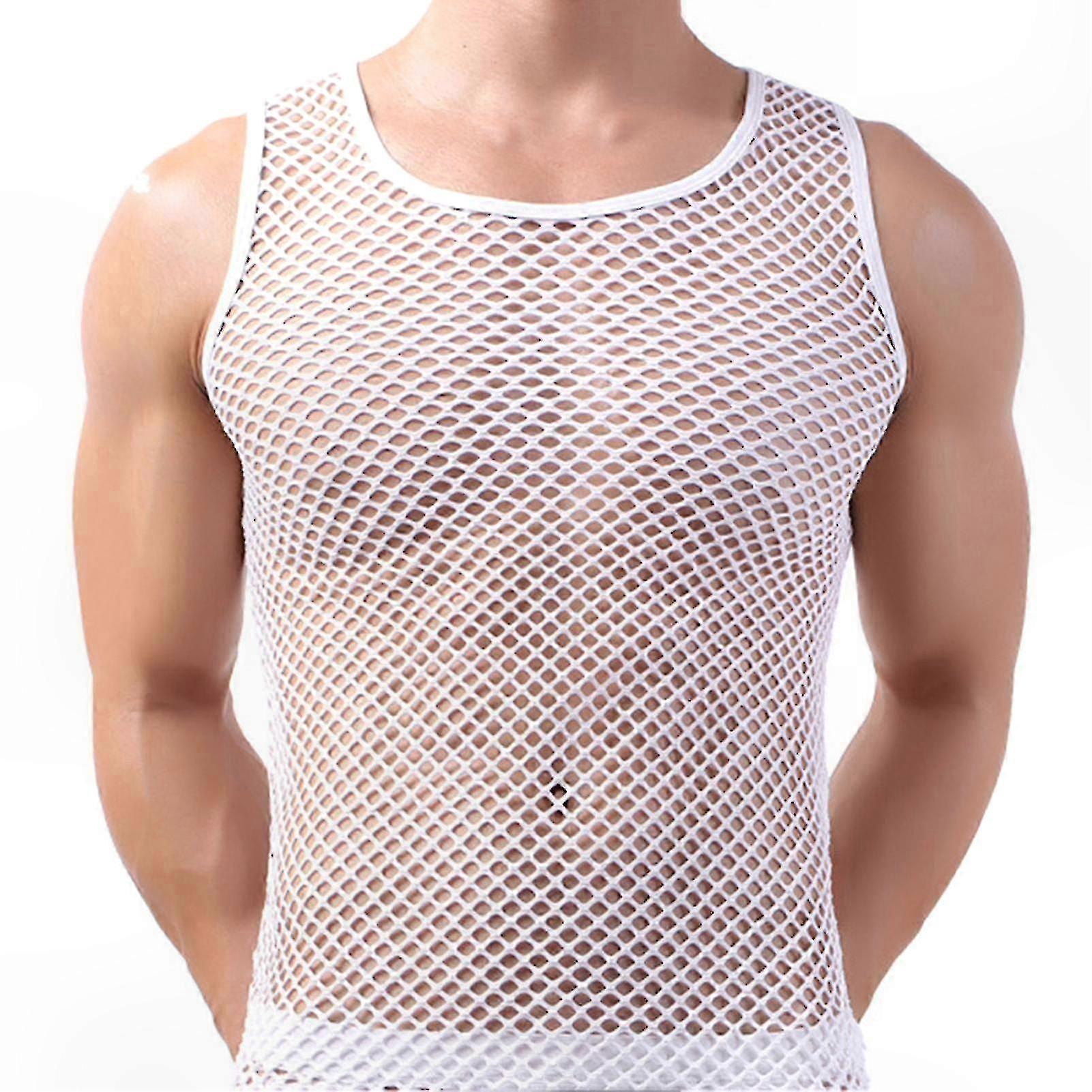 Men's Solid Color Mesh Sleep Vest - Breathable Undershirt compatible with Comcompatible witht