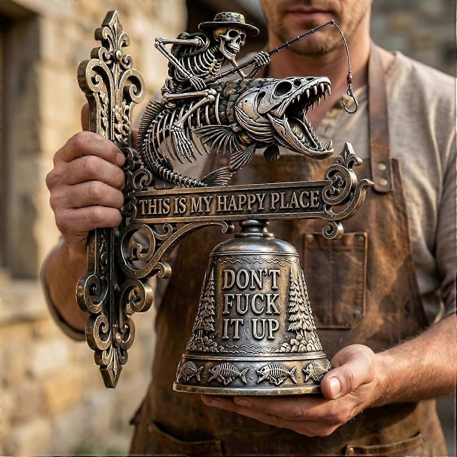 Rustic Skeleton Fisherman Dinner Bell