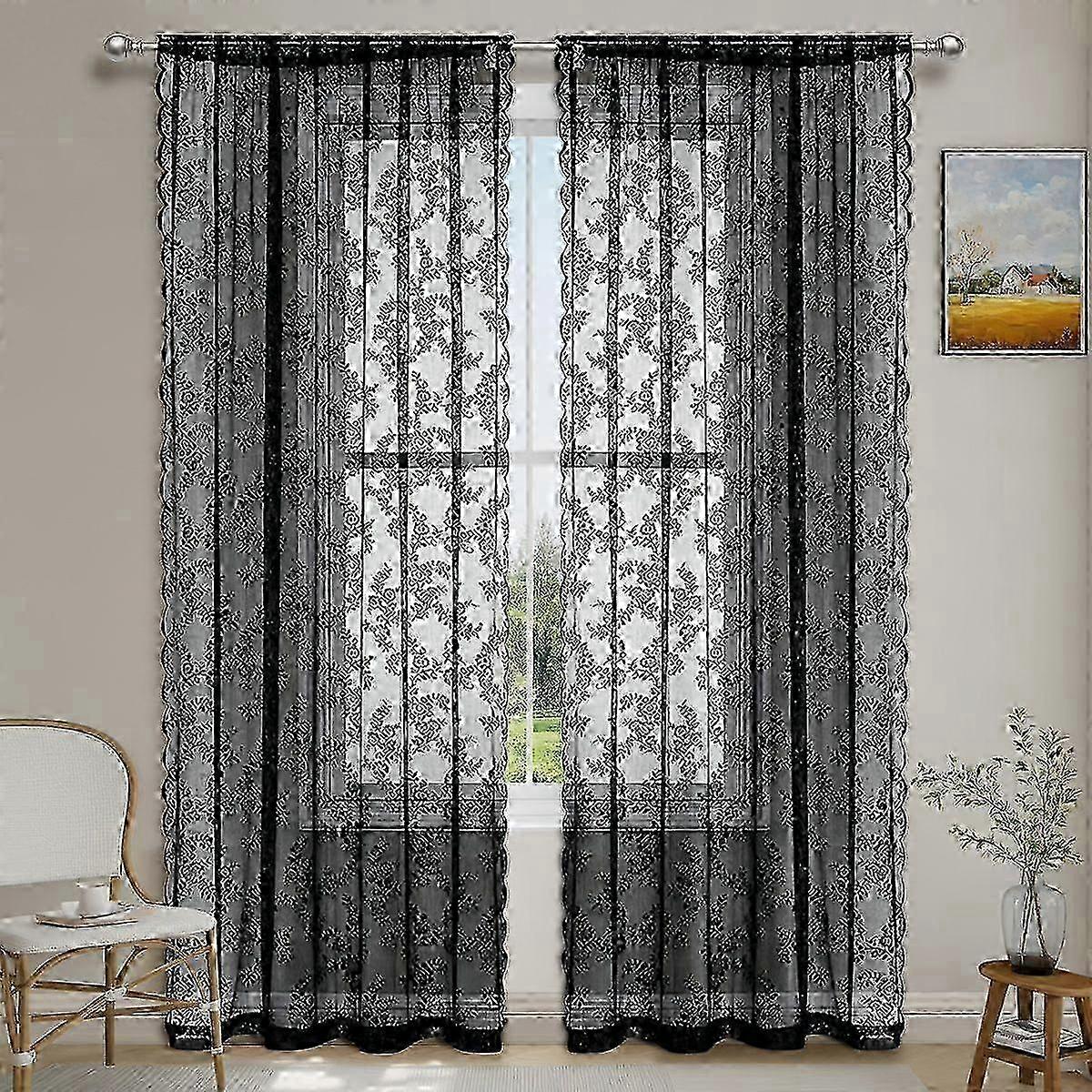 Soft-Diffuse Rose Lace Curtain Set