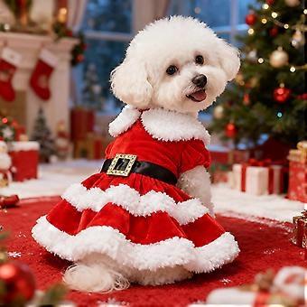 Multi-Layered Snowflake Pet Dress Christmas Festive Cute Puff Sleeve Santa Costume for Dogs Warm Winter Holiday Clothing for Pet