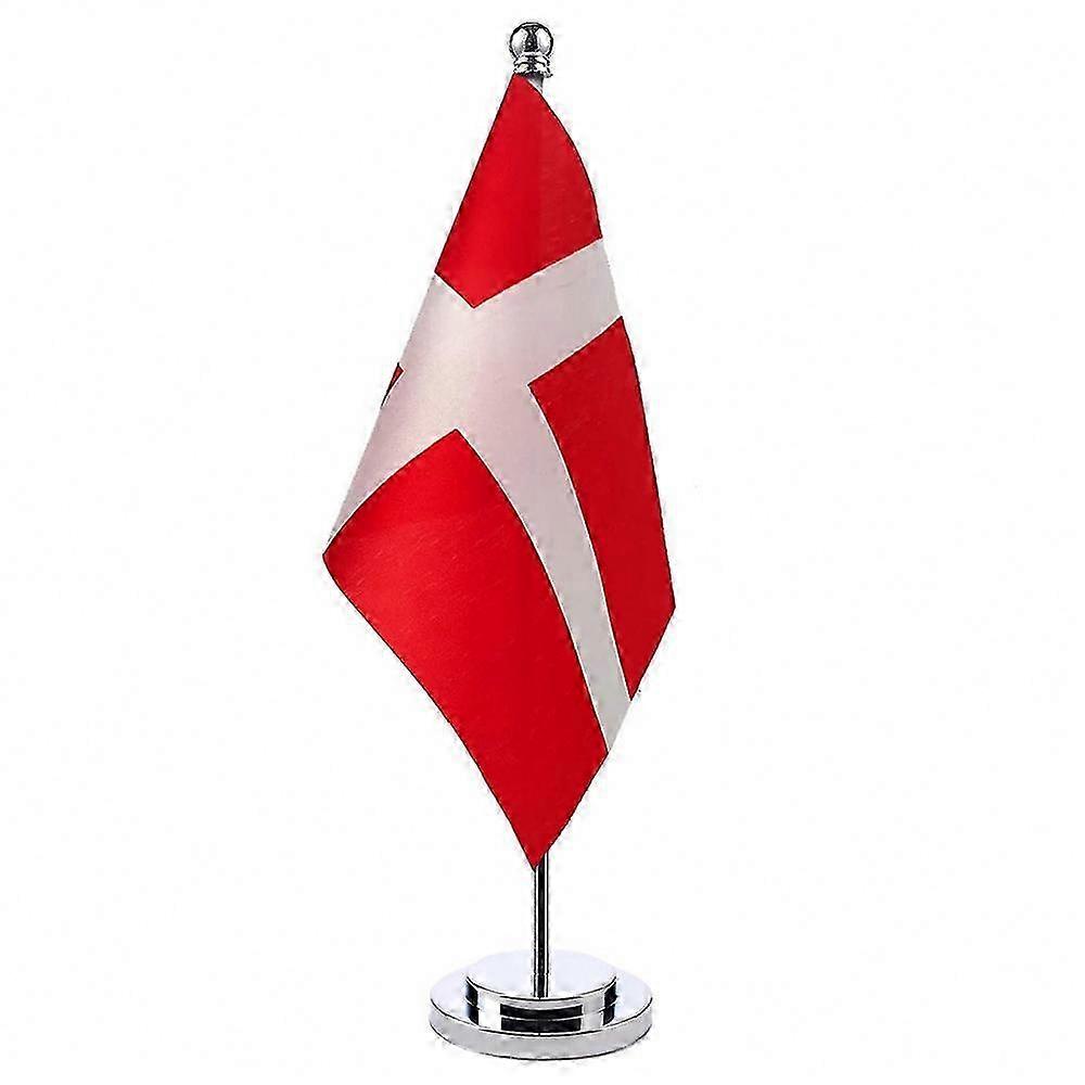 Denmark Celebration Desk Decor, Mini Table Flags for International Conferences, Durable Polyester with Solid Black Pole and Base
