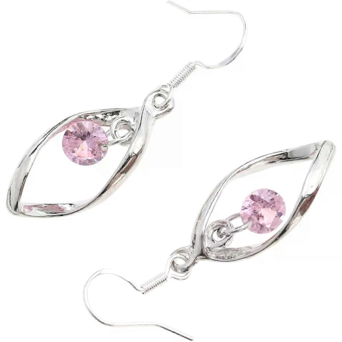 Dangler Rhinestone Drop Earrings 1 Pair Silver Pink