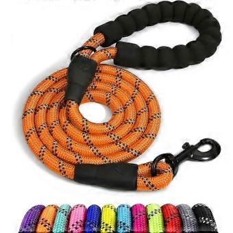 Dog Rope, Nylon Dog Leash with Soft Padded Handle and Reflective Threads, 150cm x 1.2cm, Orange core