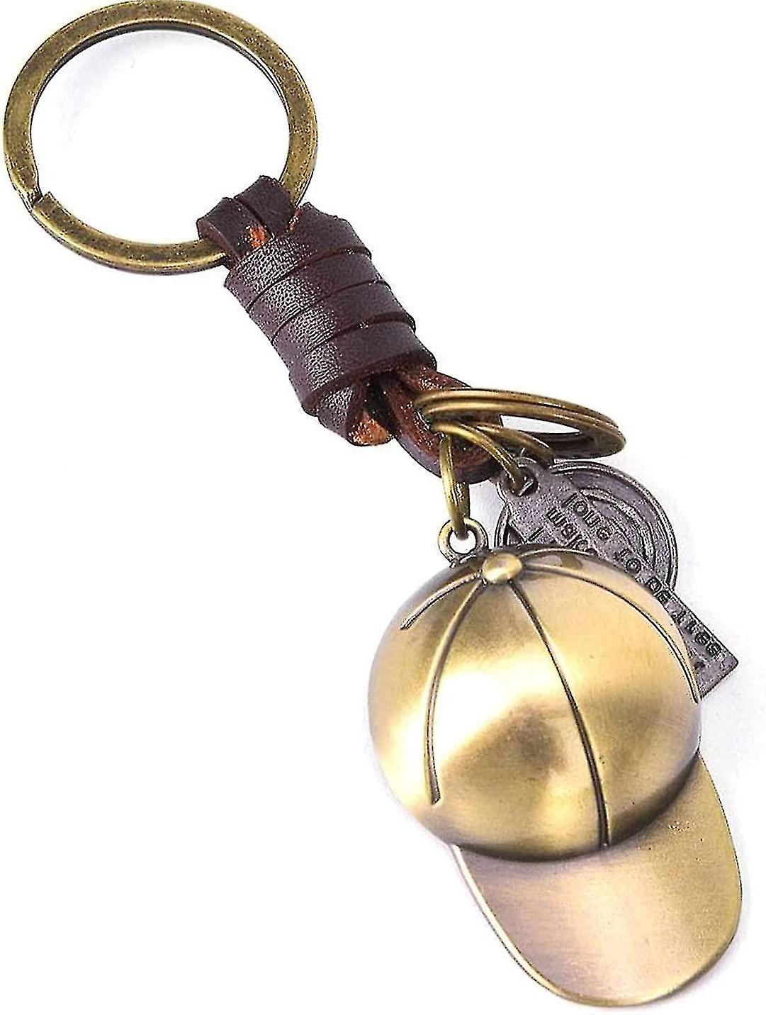 Creative Woven Leather Key Ring, Alloy Baseball Cap Retro Pendant