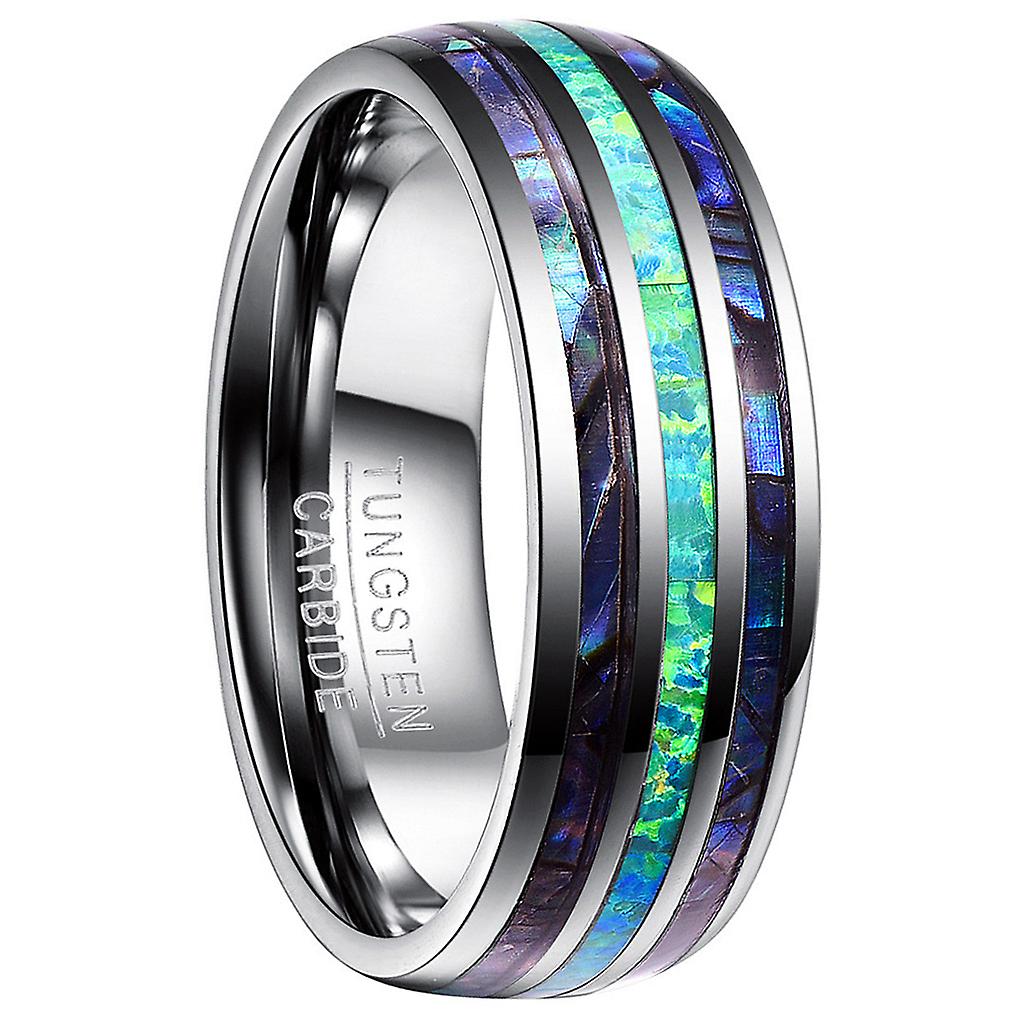 8mm Width Men's Opal And Abalone Tungsten Carbide Steel Ring
