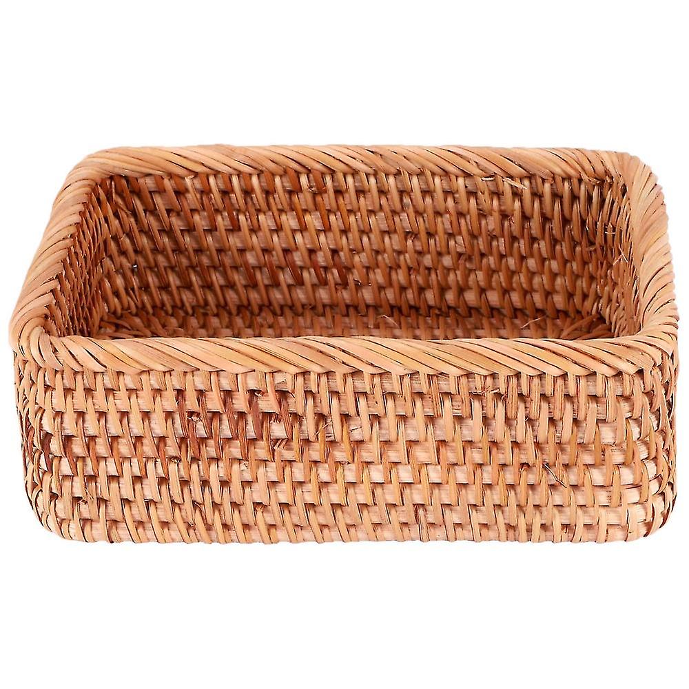 Hand-woven Rectangular Rattan Wicker Basket Fruit Tea Snack Bread Picnic Cosmetic Storage Box Kitch
