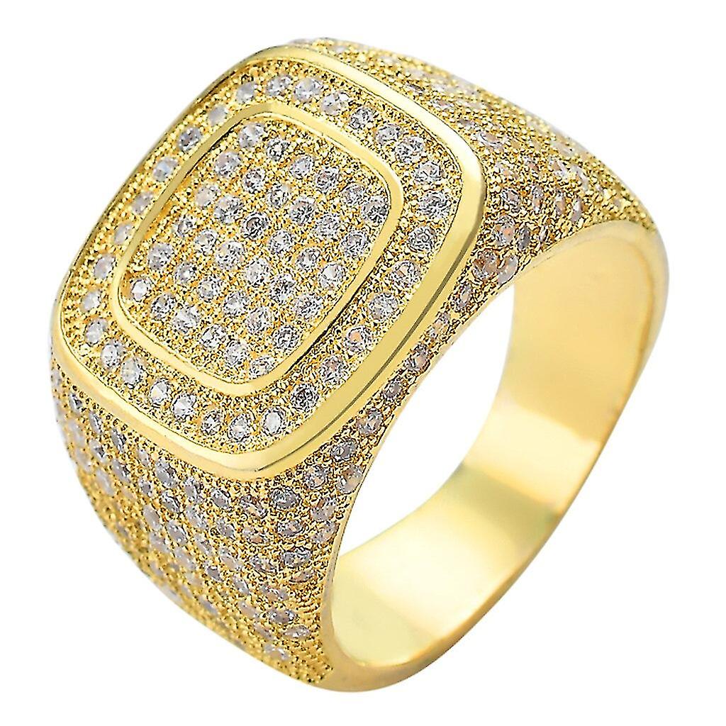 Altın Gümüş Renk Buzlu Bling Yüzükler Erkekler Için Tam Cz Charm Trendy Kare Bakır Zirkon Yüzük Hip Hop Takı Boyutu 7-12