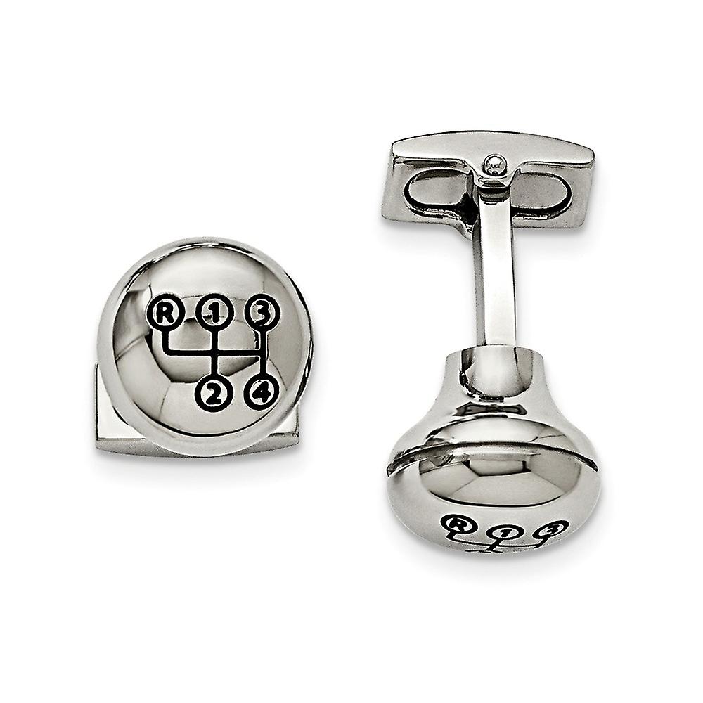 Stainless Steel Polished Stick Shift Design Enameled Cuff Links 15mm Wide-Cuff Link for Men