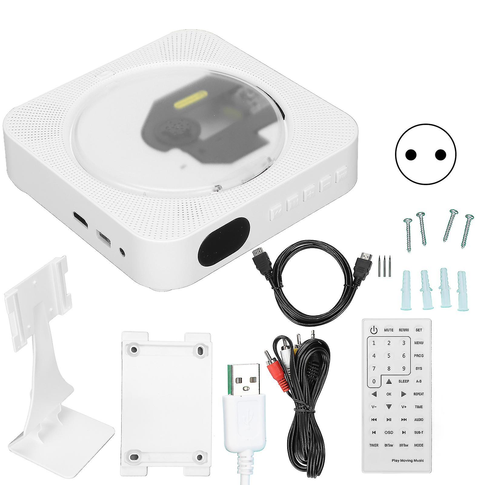 Home CD/DVD Player with Built-in HiFi Speaker, Bluetooth, & Wall Mount – Includes Remote (EU Plug)