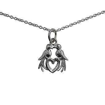 Silver 13x13mm Love Birds Pendant with a rolo Chain 24...