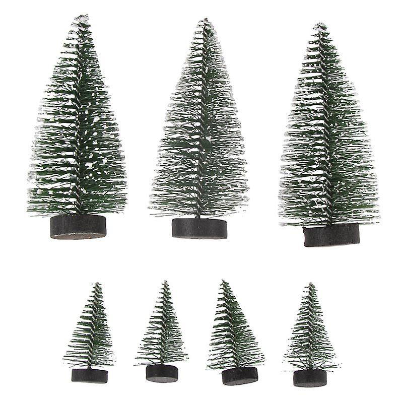 7 small snowy decorative fir trees 5 cm and 10 cm