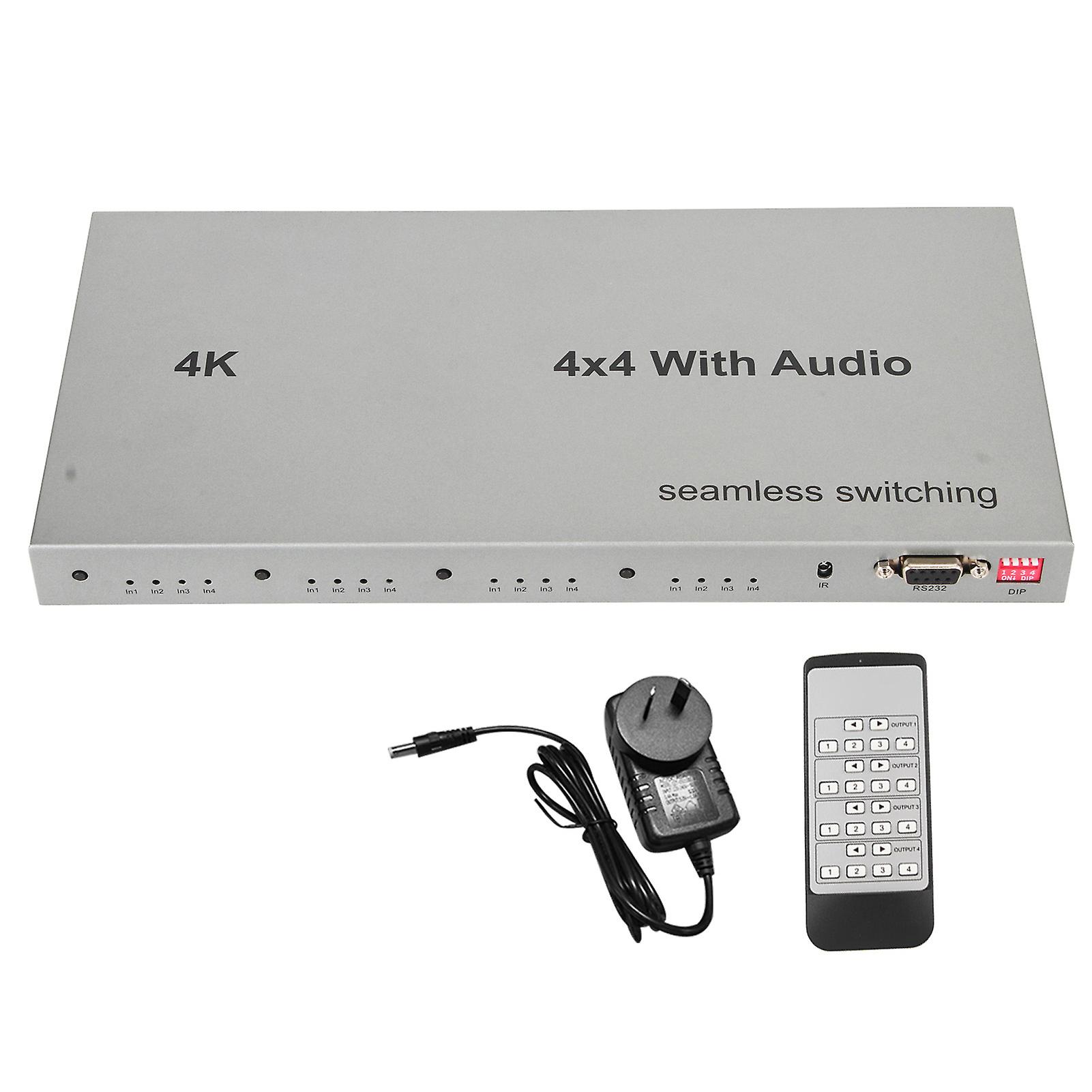 HD Multimedia Interface Switch 4 in 4 Out 4K 30Hz Video Switcher Splitter with Sound Extractor for PC Projector 100‑240V AU Plug