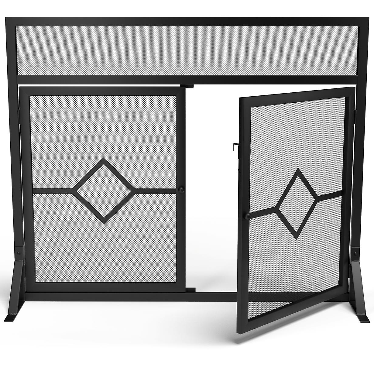 Crannog Modern Large Mesh Fireplace Screen with Doors H31" W38"