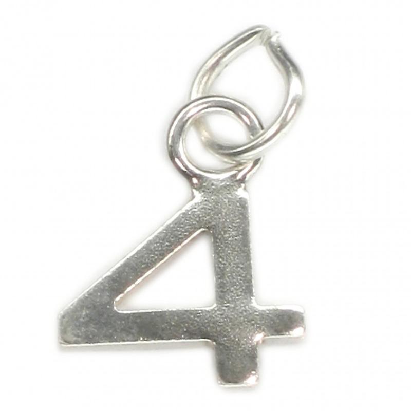 Number 4 Tiny Sterling Silver Charm .925 X 1 Numbers Four