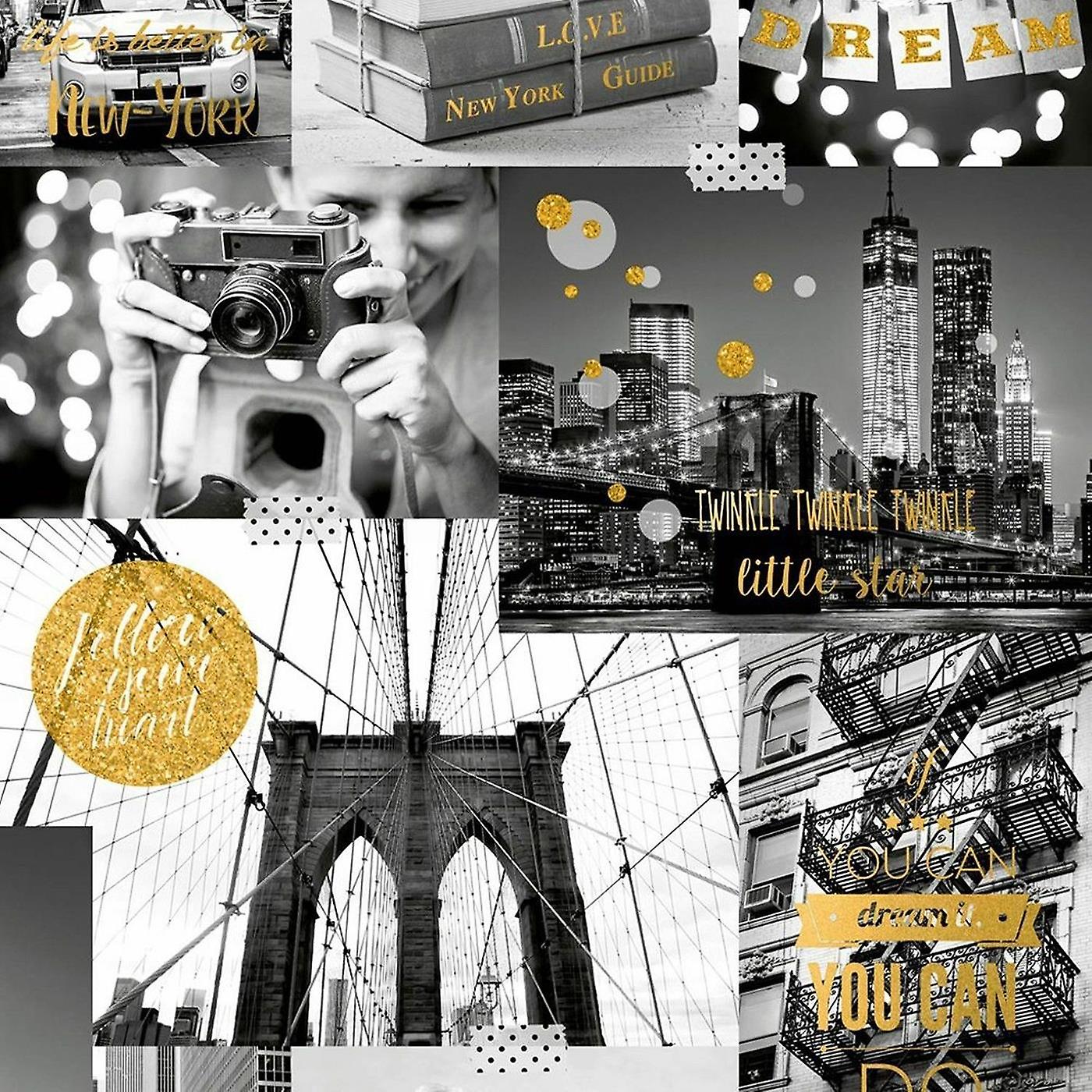 Ugepa New York Gold Glitter Wallpaper
