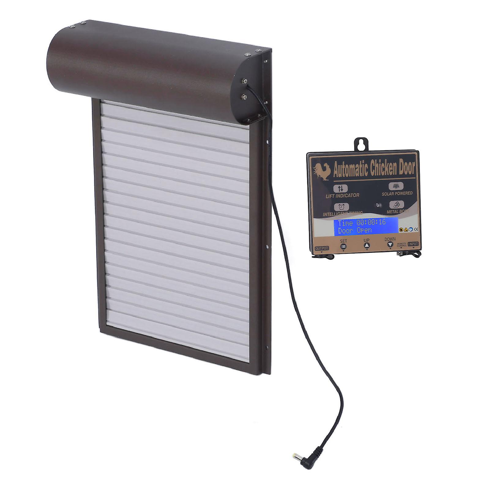 Automatic Chicken Coop Door Programmable Aluminum Chicken Coops Door Opener with Timer Light Sensor Remote Control 3 Modes Brown