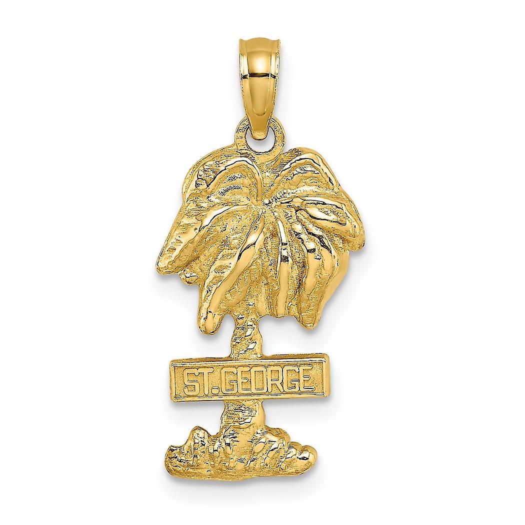 14k Solid Yellow Gold Polished Not engraveable St. George Palm Tree Pendant Necklace 24.45x11.7mm Wide 2.08mm Thick-Pend