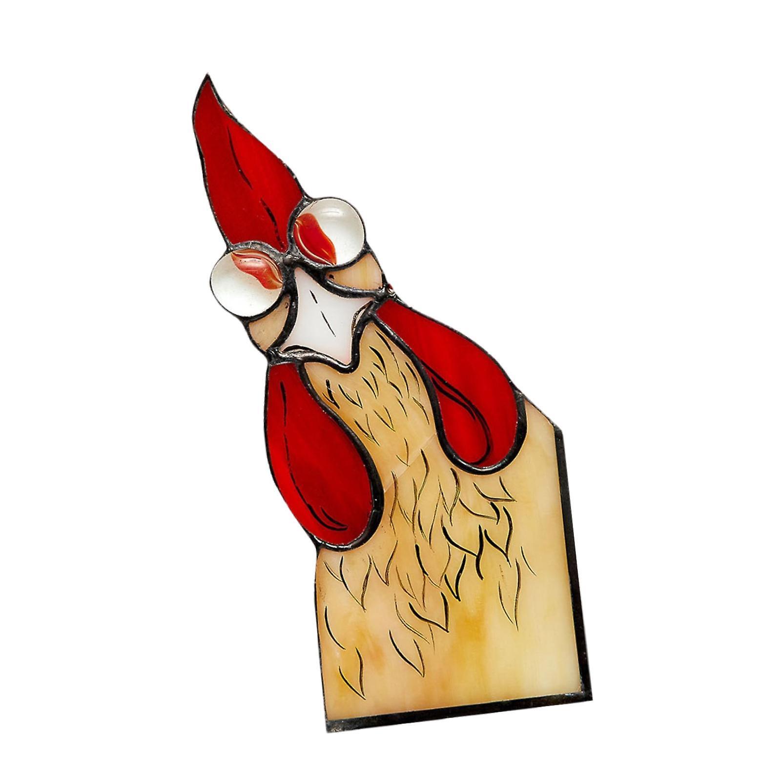 Coq Fenêtre Coin Décor Drôle Poulet Statue pour Ferme Maison Table Rouge et Jaune Clair
