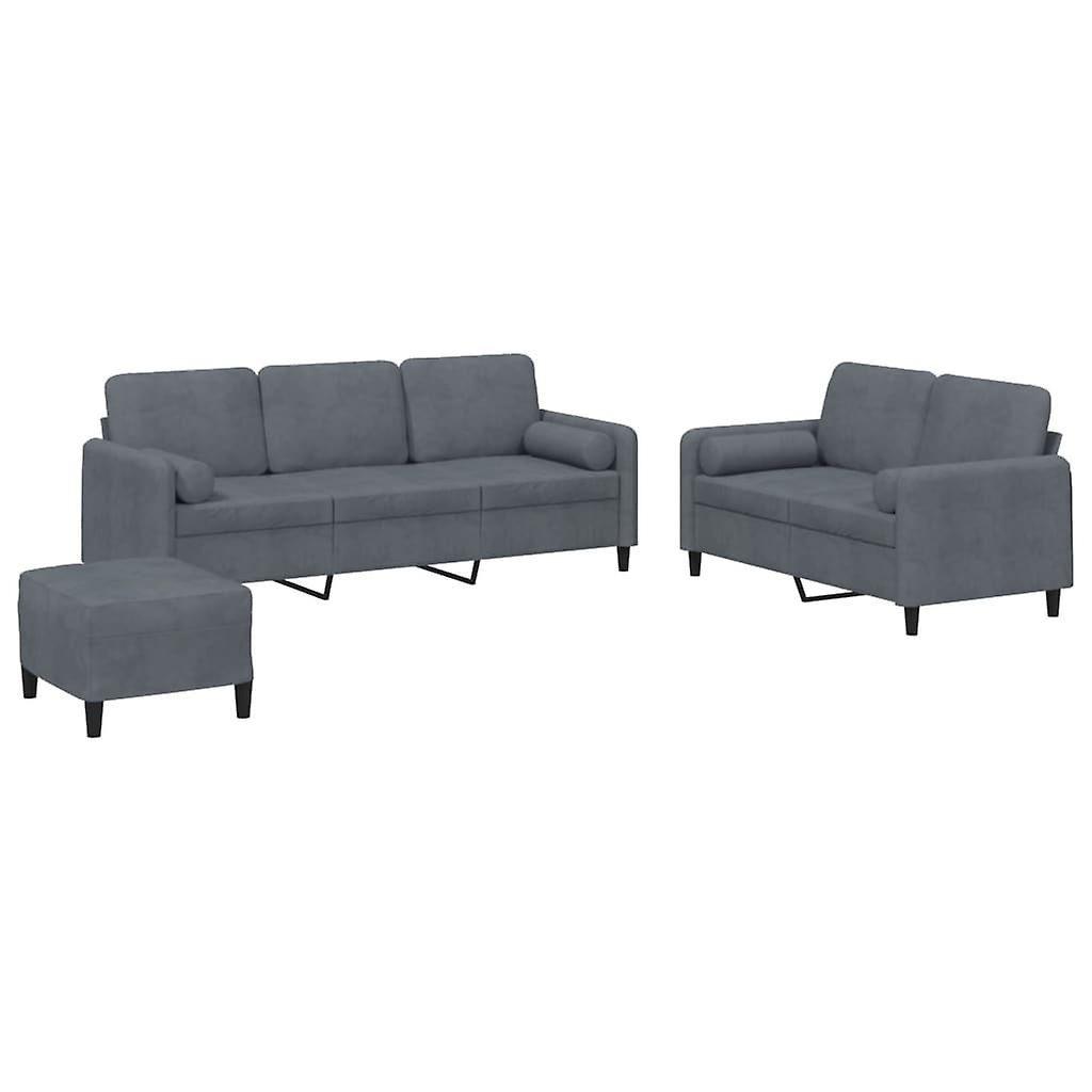 3 Piece Sofa Set With Pillows Dark Grey Velvet Sofas Armchairs & Couches
