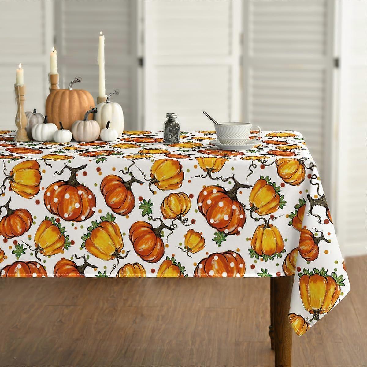 Fall Tablecloth 52x70 Inch Rectangular, Thanksgiving Autumn Harvest Orange Watercolor Pumpkins Table Cover for Party Picnic Dinner Decor