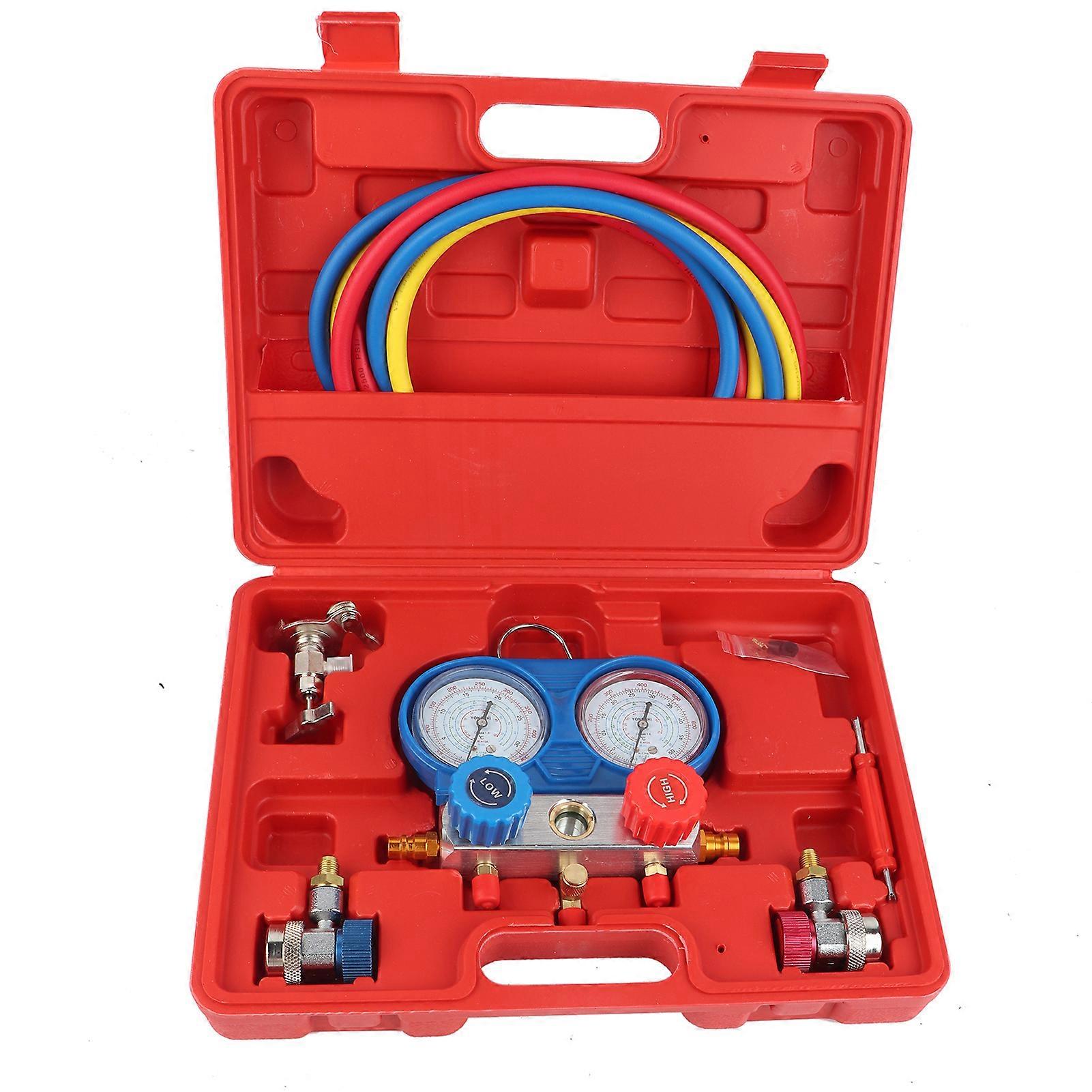 R134a Air Conditioner A/C Manifold Gauge Set with 5ft Charging Hose Tool E2U586