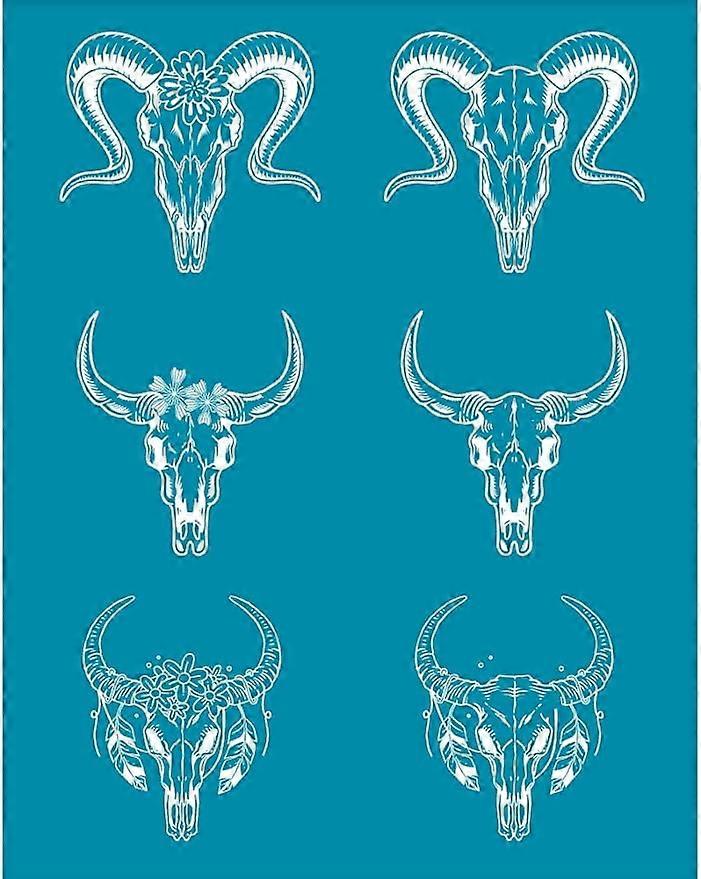 4x5 Inch Clay Stencils Cattle Skull Pattern Silk Screen for Polymer Clay Flowers Cow Silk Screen Stencils
