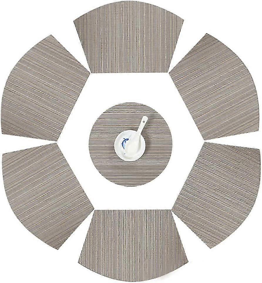 Round Table Placemats Wedge Shaped Place Mat with Centerpiece Round Mat Table Mats Washable, Set of 7 Placemats for Dining Table(Khaki)