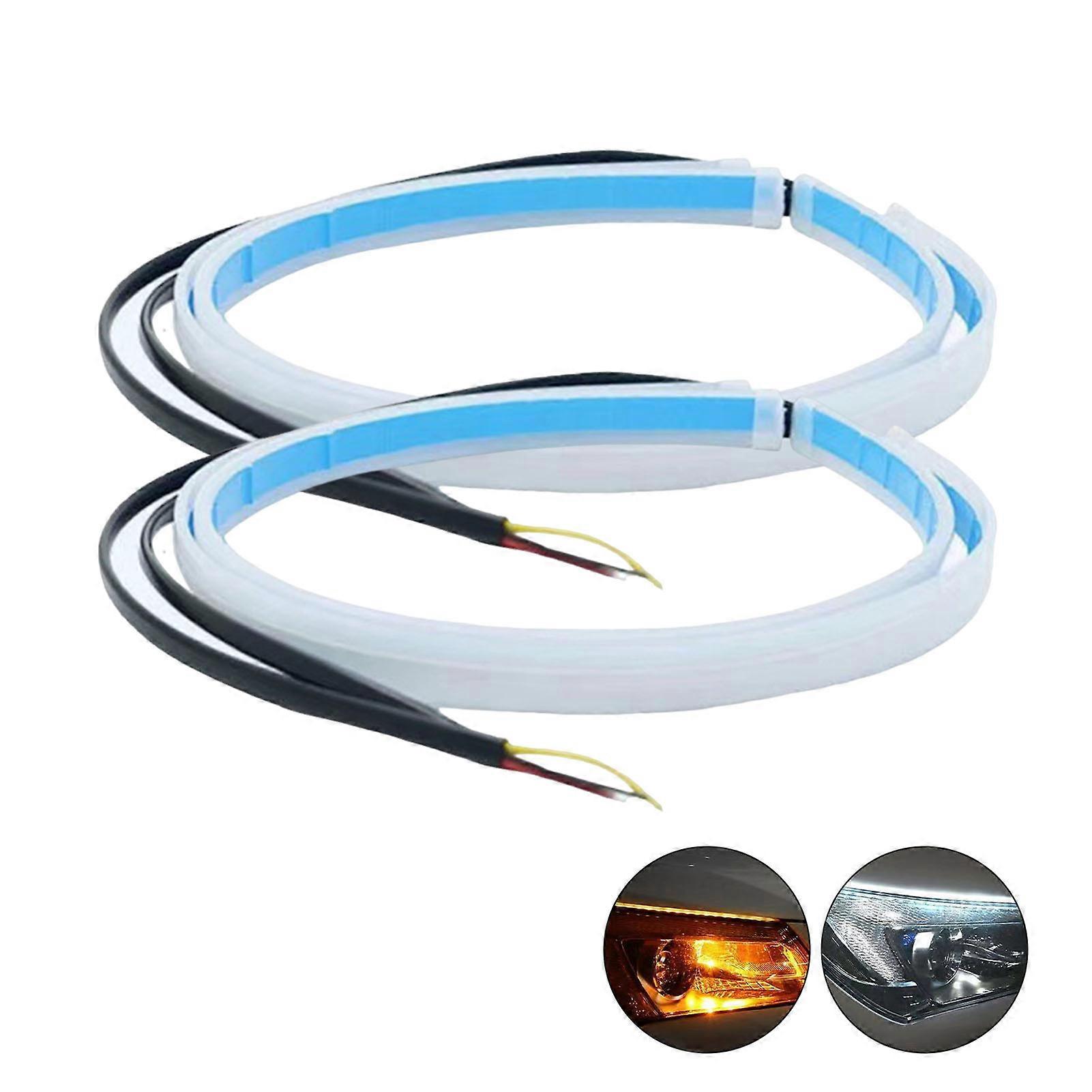 2Pcs Car LED Headlight Strips Super Bright Flexible Waterproof Easy Installation LED Daytime Running Light Strips Universal Auto Accessories