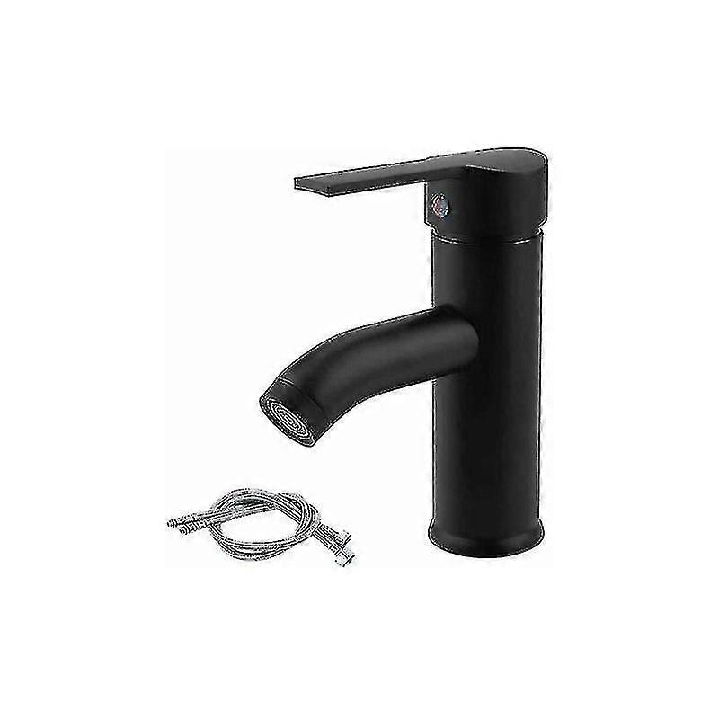 Svart servantkran, varmtvannskran, rustfritt stål baderomsblandebatteri, for vask eller vask på badet, håndvask, varm og kald justerbar-god