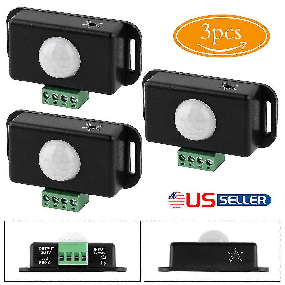 3PCS DC 12V-24V 8M Auto Infrared PIR Motion Sensor Detector Switch For LED Light