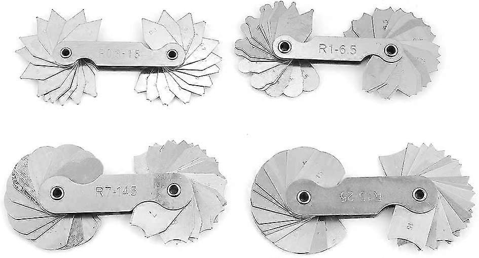 Fillet Gauge, Radius Fillet Gauge Stainless Steel Concave Convex Measuring Tool R0.3-1.5/ R1-6.5/ R7-14.5/ R15-25silver4pcs)
