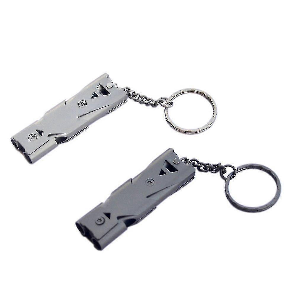 Double Tube Portable Size Stainless Steel Emergency Keychain Whistle, Black, 1 Piece