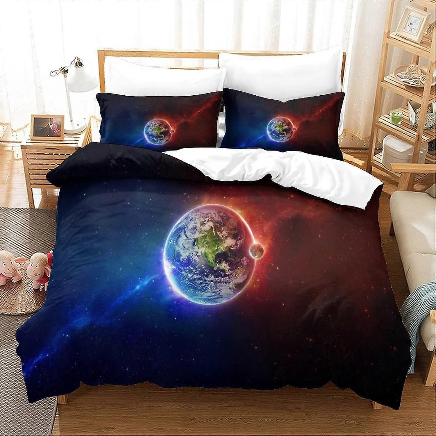Starry Sky Galaxy Bedding Set Pieces Soft Microfiber Duvet Cover with Zipper Closure Single Bedding Set 135*200 CM
